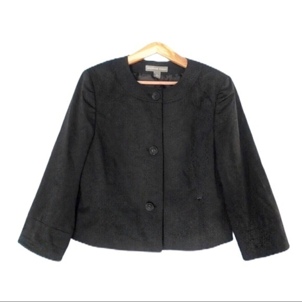 Josephine Chaus 12 black brocade lined 3/4 rolled up cuffs retro ‎ jacket